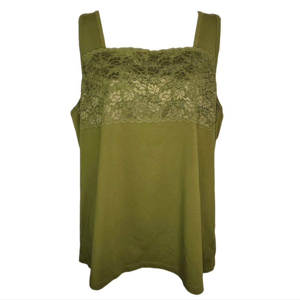 Liz & Me Nwot Lace Bust Olive Green Adjustable Strap Tank Top Size 1x